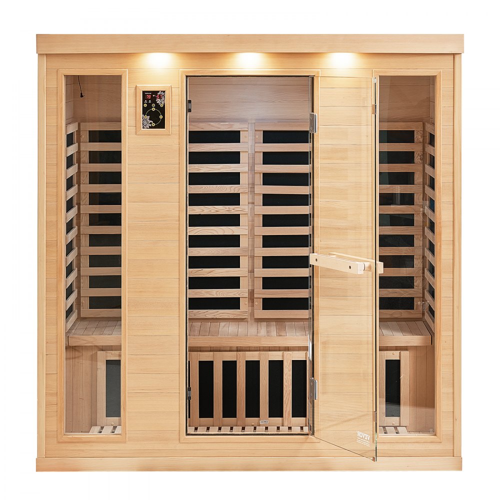 VEVOR Far Infrared Wooden Sauna, Room Home Sauna Spa for 3 to 4 Person, Low EMF Far Infrared Hemlock Wood Sauna with Tempered Glass Door & Bluetooth Speakers & Chromotherapy Lights, 2580W Indoor