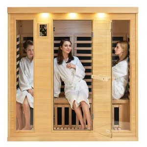 VEVOR Far Infrared Wooden Sauna, Room Home Sauna Spa for 3 to 4 Person, Low EMF Far Infrared Hemlock Wood Sauna with Tempered Glass Door & Bluetooth Speakers & Chromotherapy Lights, 2580W Indoor | VEVOR US