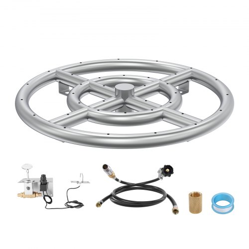 VEVOR Round Drop-in Fire Pit Pan 12 inch, Stainless Steel Fire Pit Burner Kit, Natural & Propane Gas Fire Pan with 92,000 BTU for Indoor or Outdoor Use