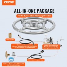 VEVOR Round Drop-in Fire Pit Pan 12 inch, Stainless Steel Fire Pit Burner Kit, Natural & Propane Gas Fire Pan with 92,000 BTU for Indoor or Outdoor Use