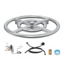 VEVOR 12 inch Round Drop-in Fire Pit Pan, Stainless Steel Fire Pit Burner Kit, Natural & Propane Gas Fire Pan with 92,000 BTU for Indoor or Outdoor Use