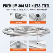 VEVOR Round Drop-in Fire Pit Pan 12 inch, Stainless Steel Fire Pit Burner Kit, Natural & Propane Gas Fire Pan with 92,000 BTU for Indoor or Outdoor Use