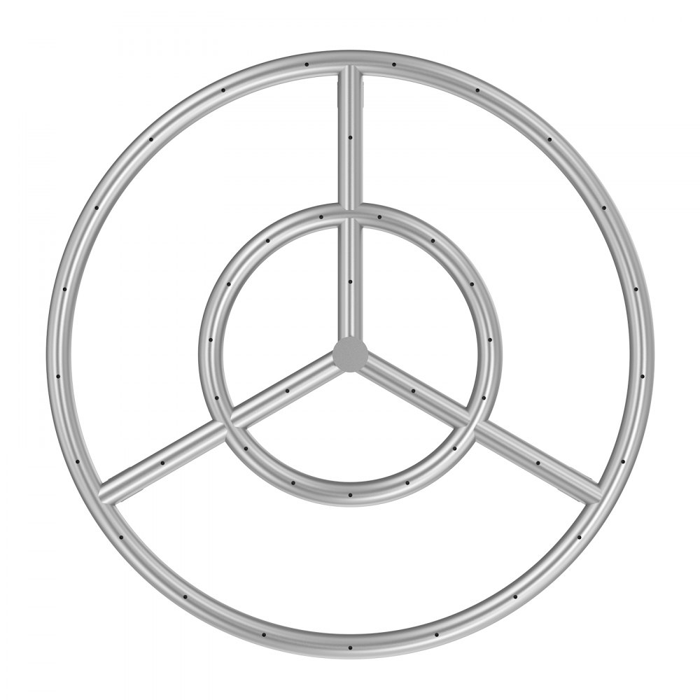 VEVOR 18 inch Round Stainless-Steel Fire Pit Burner Ring, Drop-in Fire Pit Ring Burner Kit for Natural Gas & Propane - with 150,000 BTU Heat Output for Indoor/Outdoor Use
