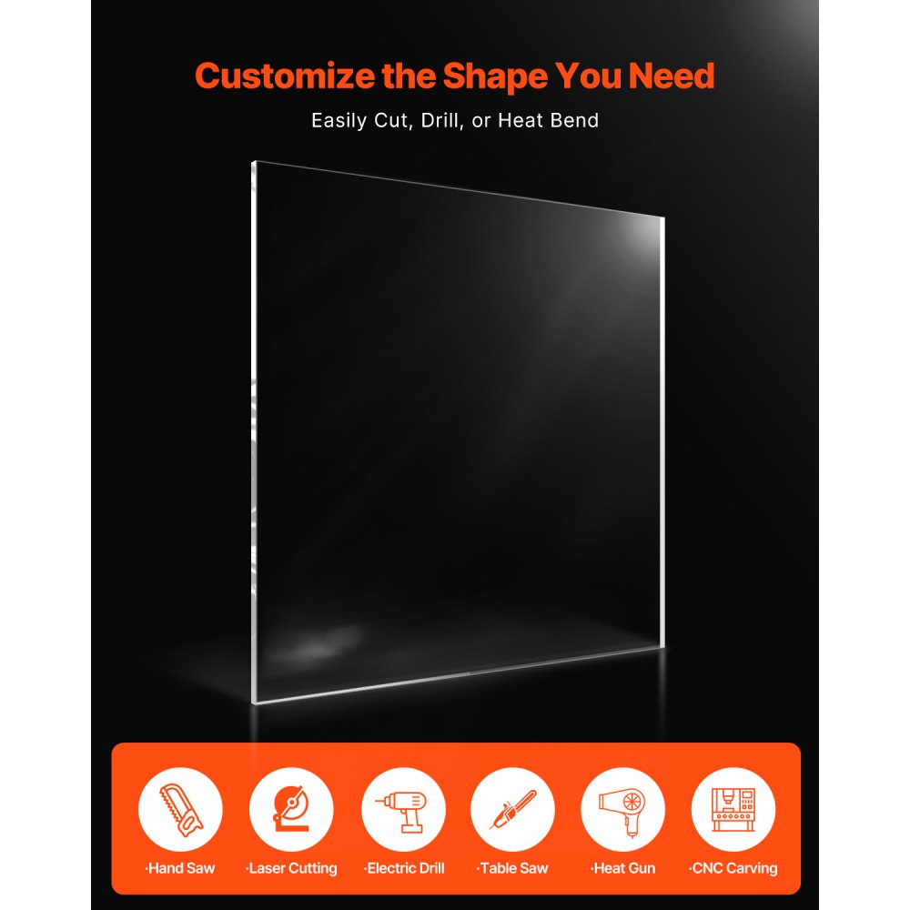 VEVOR Plexiglass Acrylic Sheet, 1 Pack Plastic Sheet, 36 x 48 Inch 1/4 Inch Thick Clear Plastic Cast Transparent Glass for Crafting Projects, Replacement Picture Frame Glass, DIY Display, Easy to Cut