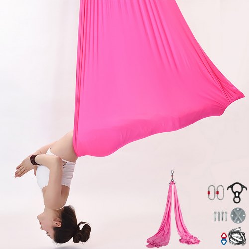 VEVOR Aerial Silk, 11yd 9.2ft Aerial Yoga Swing Set Yoga Hammock Kit - Antigravity Ceiling Hanging Yoga Sling - Carabiners, Daisy Chain, Inversion Swing for Home Outdoor Aerial Dance (Pink)