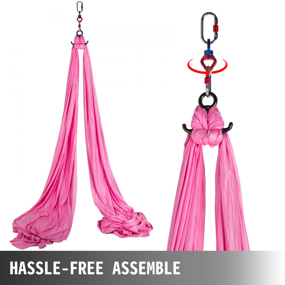VEVOR Aerial Silk, 11yd 9.2ft Aerial Yoga Swing Set Yoga Hammock Kit - Antigravity Ceiling Hanging Yoga Sling - Carabiners, Daisy Chain, Inversion Swing for Home Outdoor Aerial Dance (Pink)