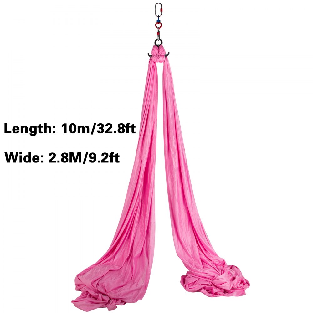 VEVOR Aerial Silk, 11yd 9.2ft Aerial Yoga Swing Set Yoga Hammock Kit - Antigravity Ceiling Hanging Yoga Sling - Carabiners, Daisy Chain, Inversion Swing for Home Outdoor Aerial Dance (Pink)
