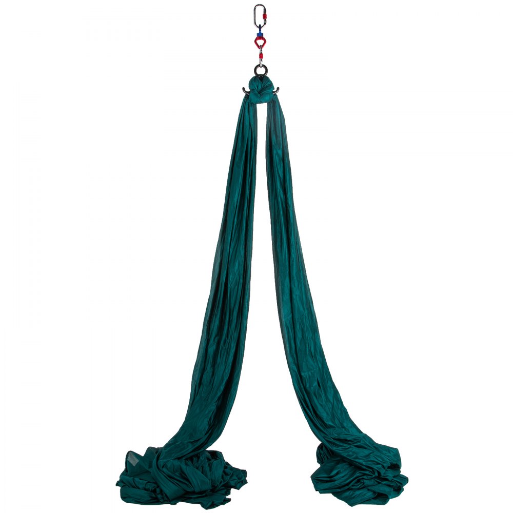 VEVOR Aerial Silks Kit de balanço de ioga de 10 metros de comprimento Rede de ioga Dança voadora Ioga aérea Tecido de seda aérea Sedas acrobáticas Rede de ioga antigravidade para ambientes internos ou externos (verde escuro)