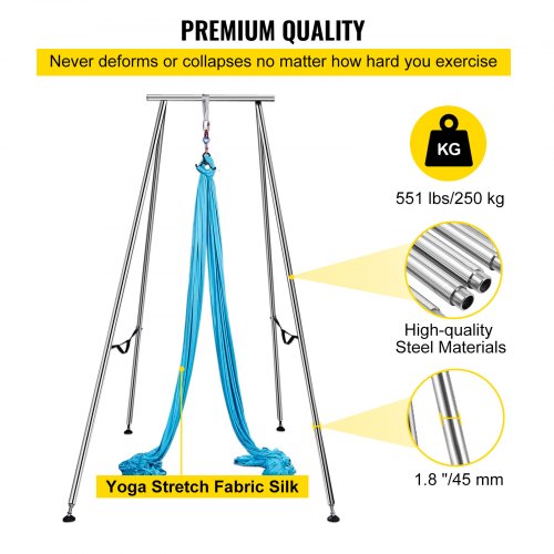 VEVOR Yoga Sling Inversion, 9.6 FT Height Inversion Yoga Swing Stand, Max Capacity 551 LBS Aerial Yoga Frame with 39.4 FT Yoga Swing Inversion Sling Body Bundle Safety Belts