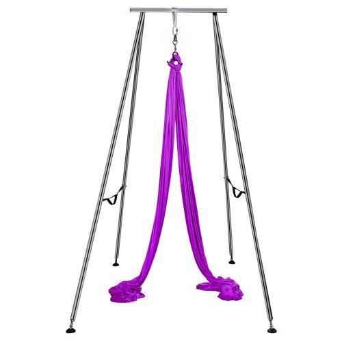 VEVOR Aerial Yoga Frame Portable Yoga Trapeze Stand 2.93m 115” Height Steel Pipe Yoga Swing Stand Yoga Rig With 12m 472” Purple Yoga Stretch Fabric, For Indoor Outdoor Exercise Or Performance