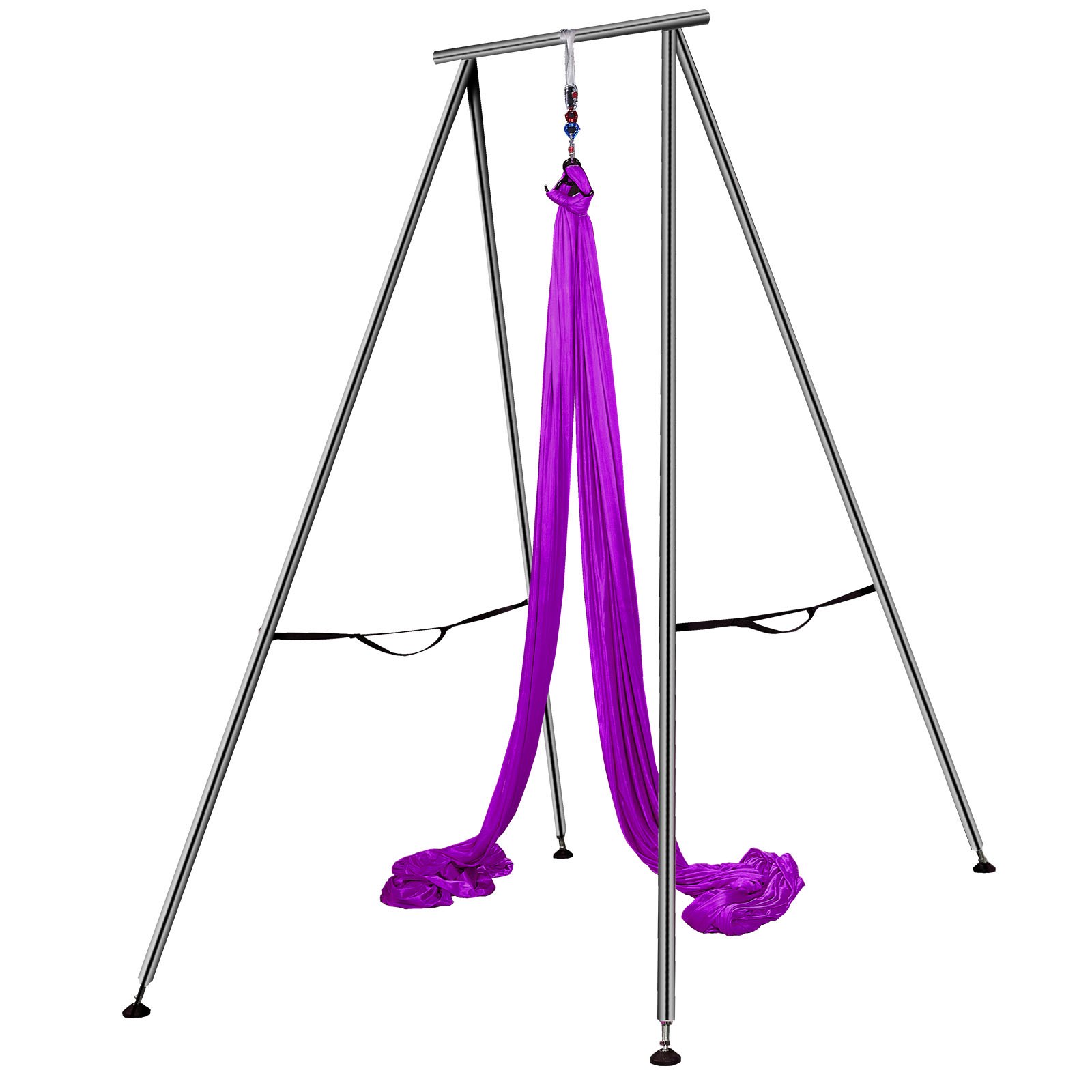 VEVOR yoga sling inversion setup with a purple hammock suspended on a steel frame.