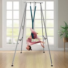VEVOR Aerial Yoga Frame Portable Yoga Trapeze Stand 2.93m/115” Height Steel Pipe Yoga Swing Stand Yoga Rig With 6m/236” Dark Green Yoga Stretch Fabric, For Indoor Outdoor Exercise Or Performance