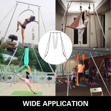 VEVOR Aerial Yoga Frame Portable Yoga Trapeze Stand 2.93m 115” Height Steel Pipe Yoga Swing Stand Yoga Rig With 6m 236” White Yoga Stretch Fabric, For Indoor Outdoor Exercise Or Performance