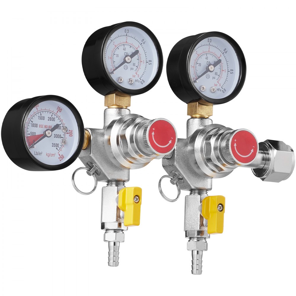 VEVOR Triple Gauge Regulator, CO2 Regulator Gauge with 0-60PSI, Heavy Duty CO2 Gauge Gas System, Draft Beer Regulator with Check Valve, Adjustable Pressure Regulator for Draft Beer Homebrew, CGA320