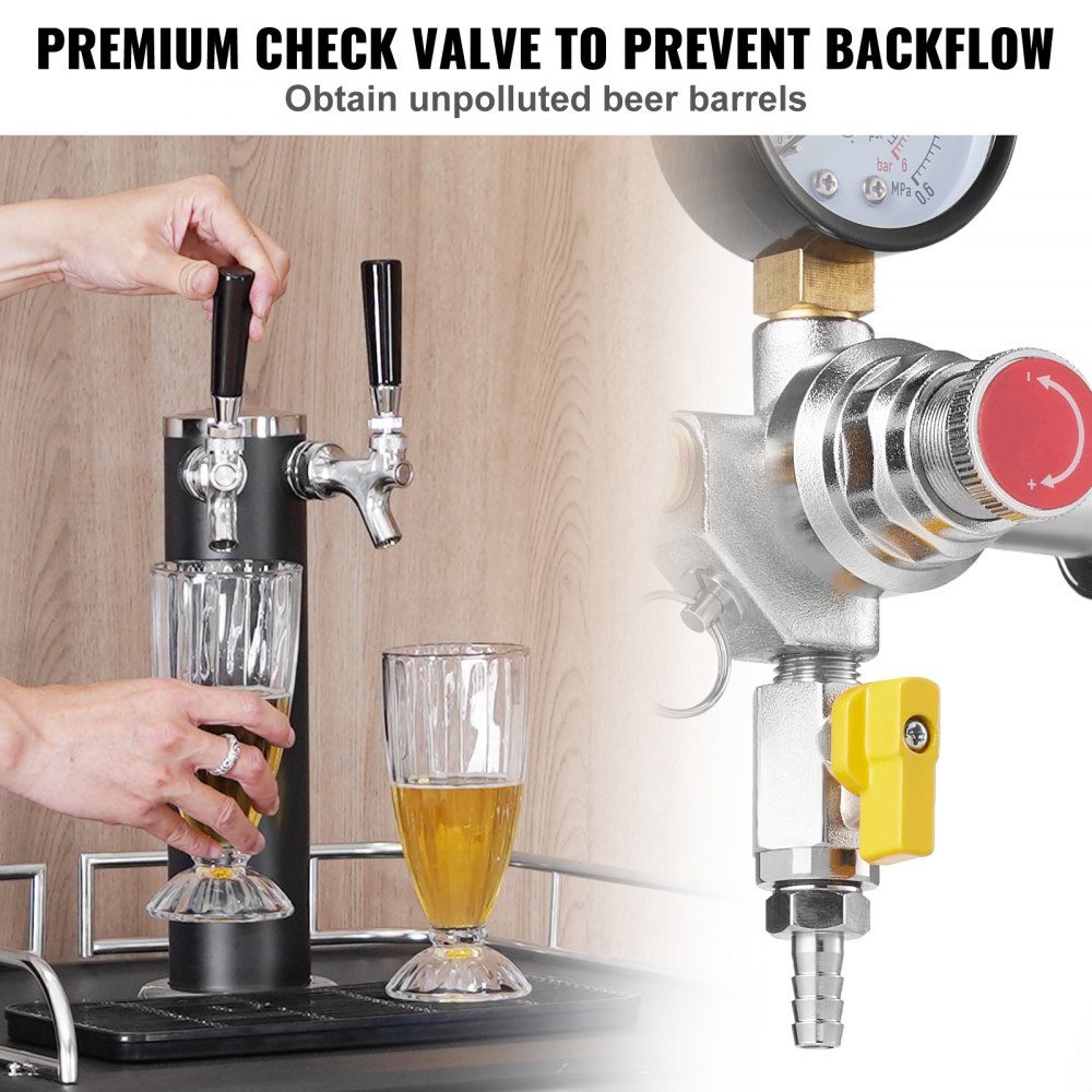 VEVOR Triple Gauge Regulator, CO2 Regulator Gauge with 0-60PSI, Heavy Duty CO2 Gauge Gas System, Draft Beer Regulator with Check Valve, Adjustable Pressure Regulator for Draft Beer Homebrew, CGA320