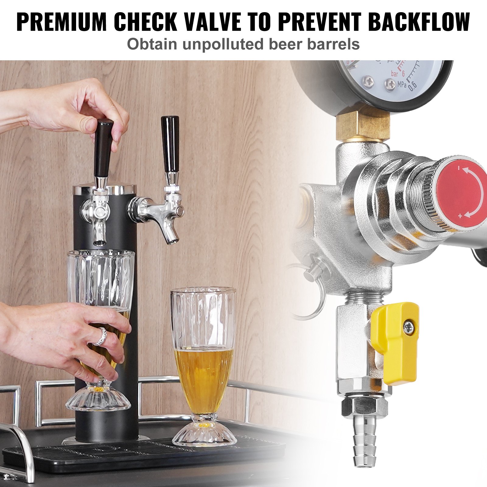 VEVOR Triple Gauge Regulator, CO2 Regulator Gauge with 0-60PSI, Heavy Duty CO2 Gauge Gas System, Draft Beer Regulator with Check Valve, Adjustable Pressure Regulator for Draft Beer Homebrew, CGA320