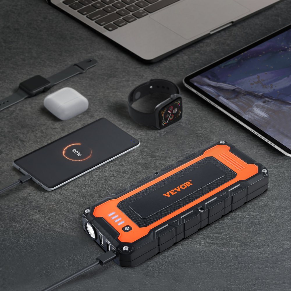 VEVOR 3000A Peak Jump Starter, 12V Portable Car Battery Booster Power Pack, Lithium Jump Box for up to 10L Gas and 8L Diesel Engines, with Heavy Duty Jumper Cables and LED Flashlight