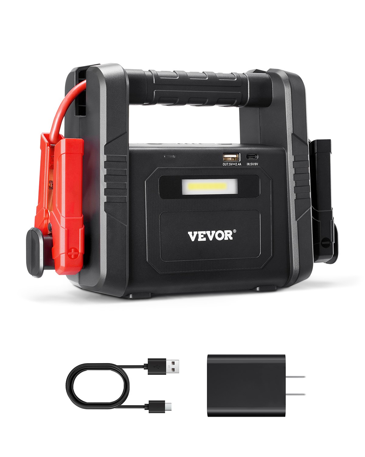 VEVOR Jump Starter, 4000A Peak, Car Battery Starter Power Pack, Portable Battery Booster with Jumper Cables, LED Light, 88.8Wh Lithium Jump Box for All Gas/up to 10L Diesel Engines