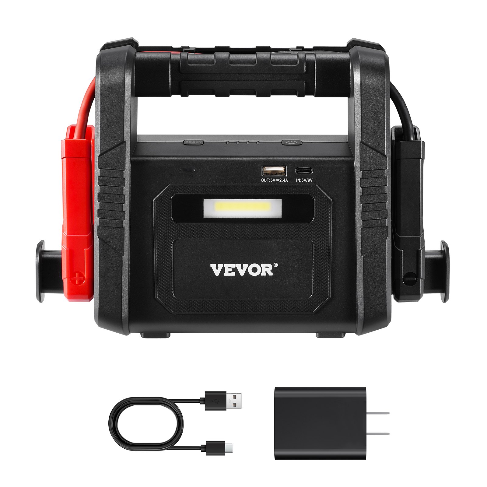 VEVOR Jump Starter, 4000A Peak, Car Battery Starter Power Pack, Portable Battery Booster with Jumper Cables, LED Light, 88.8Wh Lithium Jump Box for All Gas/up to 10L Diesel Engines