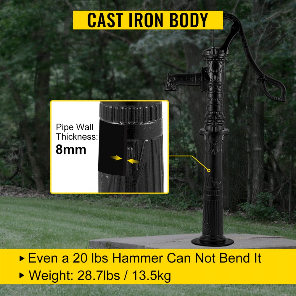 VEVOR Antique Hand Water Pump Stand Pitcher Pump Stand Cast Iron Well Pump Stand with Pre-set 13 mm(0.5") Holes for Easy Installation Old Fashion Pitcher Hand Pump Stand for Home Yard Pond Garden Outdoors Bl