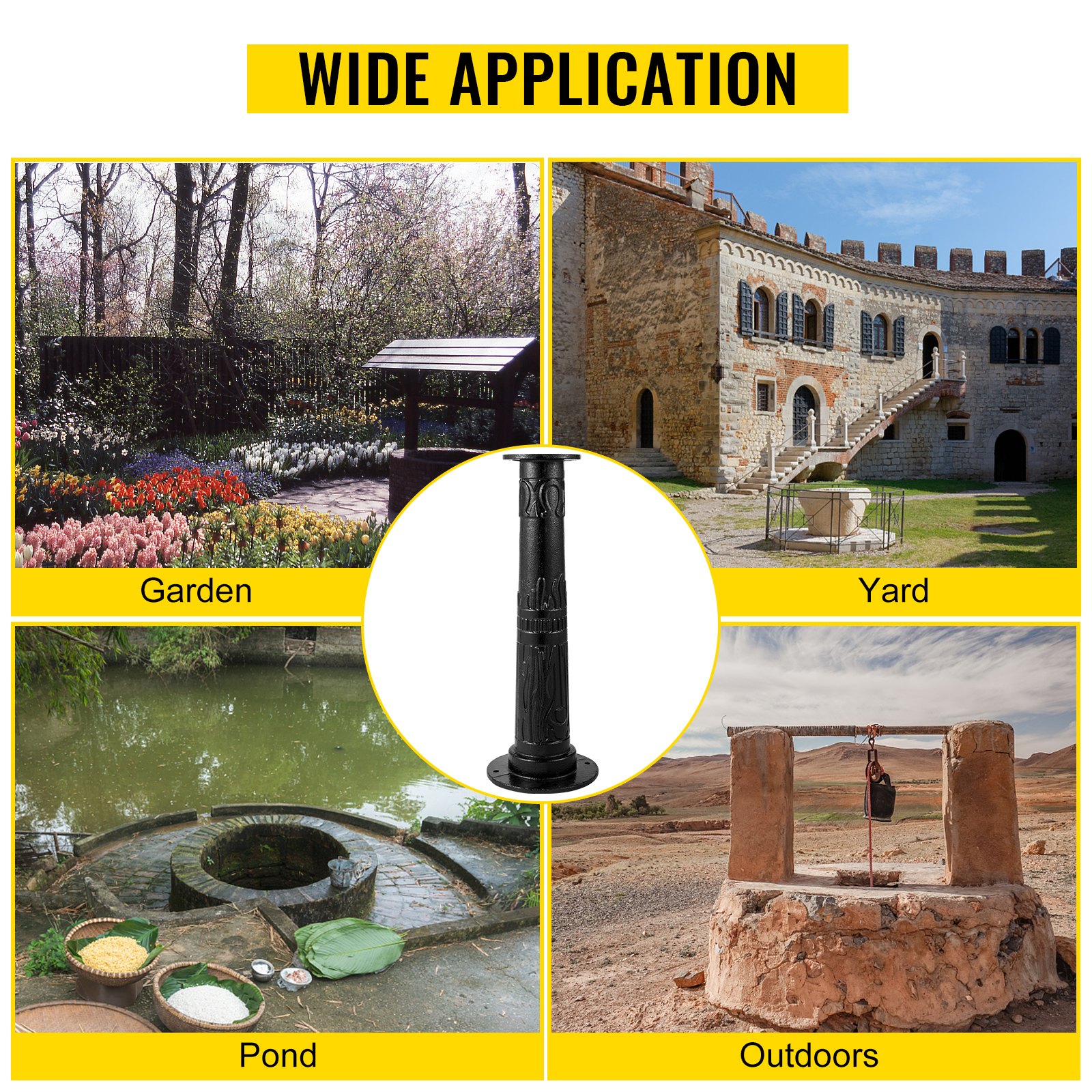 VEVOR Antique Hand Water Pump Stand Pitcher Pump Stand Cast Iron Well Pump Stand with Pre-set 13 mm(0.5") Holes for Easy Installation Old Fashion Pitcher Hand Pump Stand for Home Yard Pond Garden Outdoors Bl