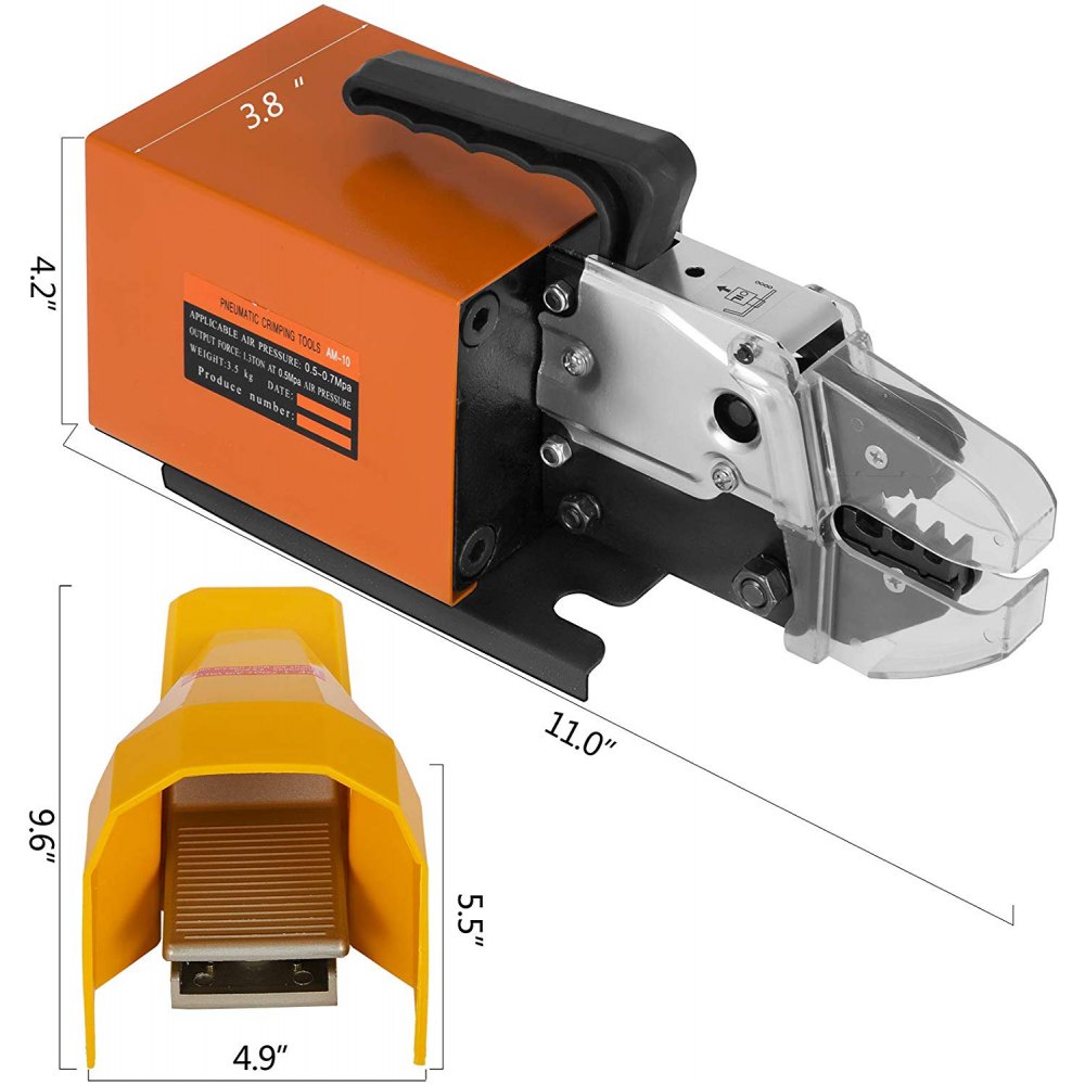 VEVOR Pneumatic Crimping Tool Am-10, Air Powered Wire Terminal Crimping Machine Crimping Up To 16mm2, Pneumatic Crimper Plier Machine with 15 Sets Of Dies for Many Kinds of Terminals