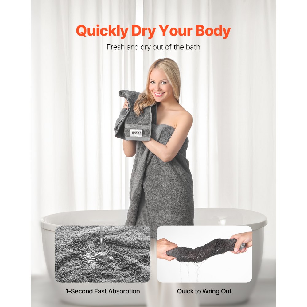 VEVOR 6-Piece Towel Set, 600 GSM 100% Cotton Towels for Bathroom, 2 Bath Towels, 2 Hand Towels and 2 Washcloths, Highly Absorbent & Quick Drying Bathroom Towels for Bathroom, Gym, Hotel, and Spa