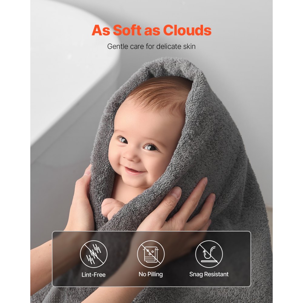 VEVOR 6-Piece Towel Set, 600 GSM 100% Cotton Towels for Bathroom, 2 Bath Towels, 2 Hand Towels and 2 Washcloths, Highly Absorbent & Quick Drying Bathroom Towels for Bathroom, Gym, Hotel, and Spa