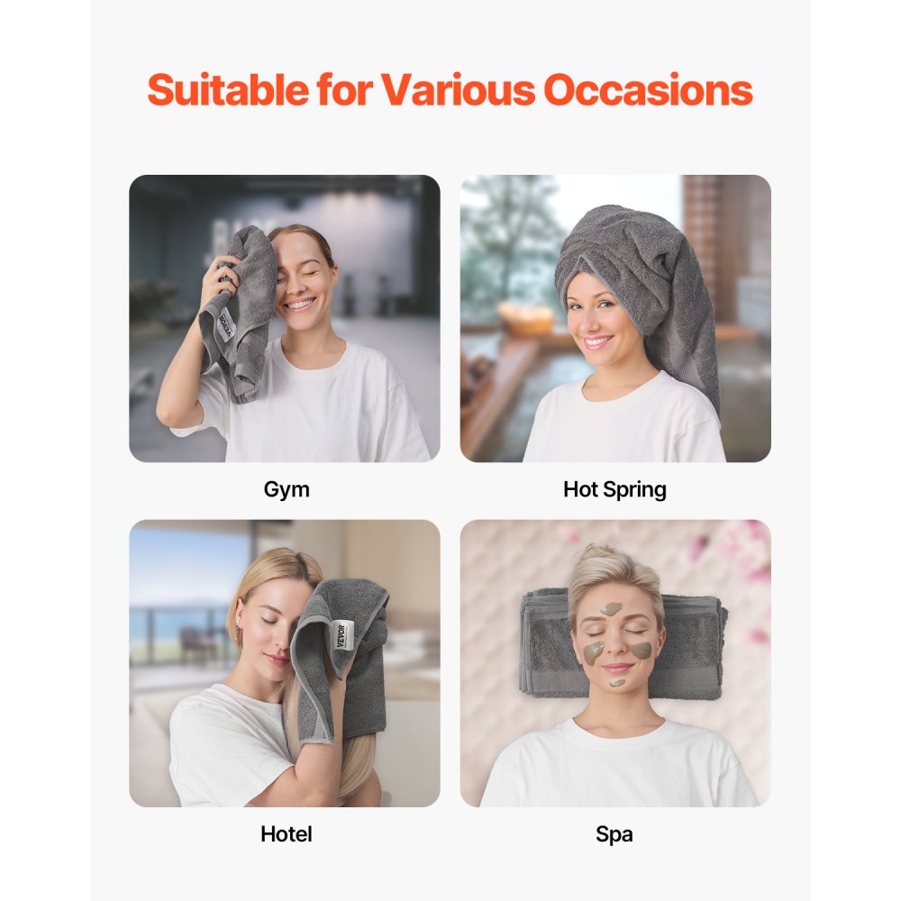 VEVOR 6-Piece Towel Set, 600 GSM 100% Cotton Towels for Bathroom, 2 Bath Towels, 2 Hand Towels and 2 Washcloths, Highly Absorbent & Quick Drying Bathroom Towels for Bathroom, Gym, Hotel, and Spa