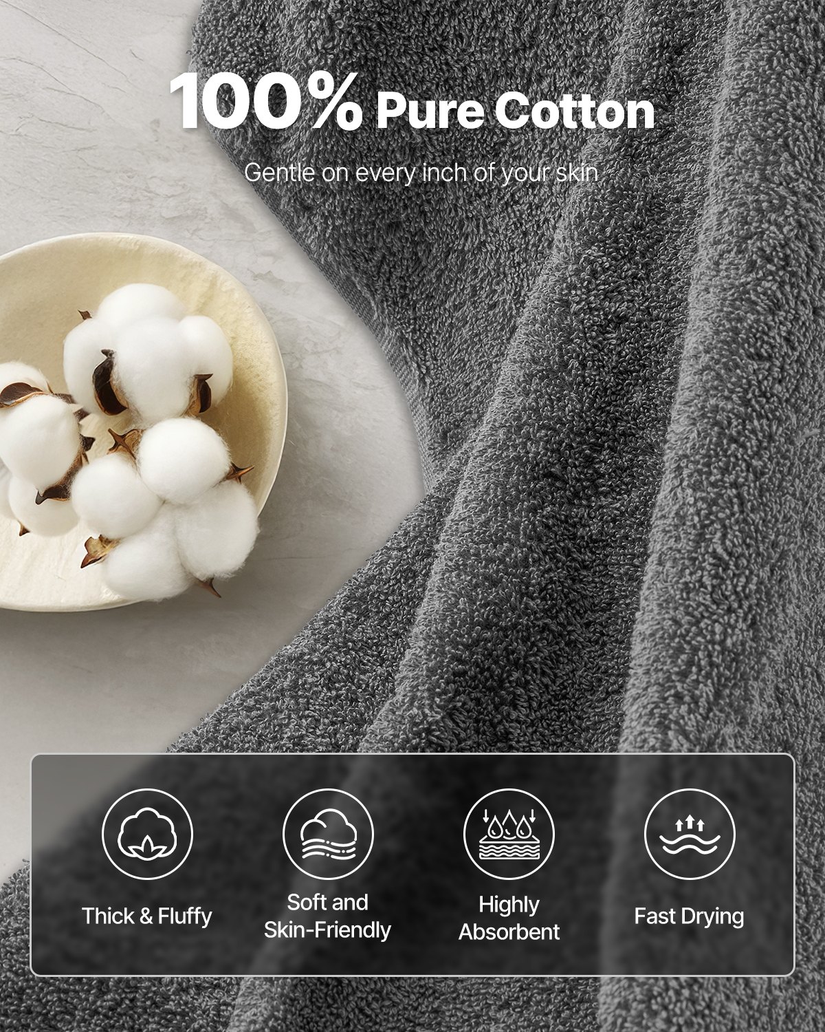 VEVOR 6-Piece Towel Set, 600 GSM 100% Cotton Towels for Bathroom, 2 Bath Towels, 2 Hand Towels and 2 Washcloths, Highly Absorbent & Quick Drying Bathroom Towels for Bathroom, Gym, Hotel, and Spa