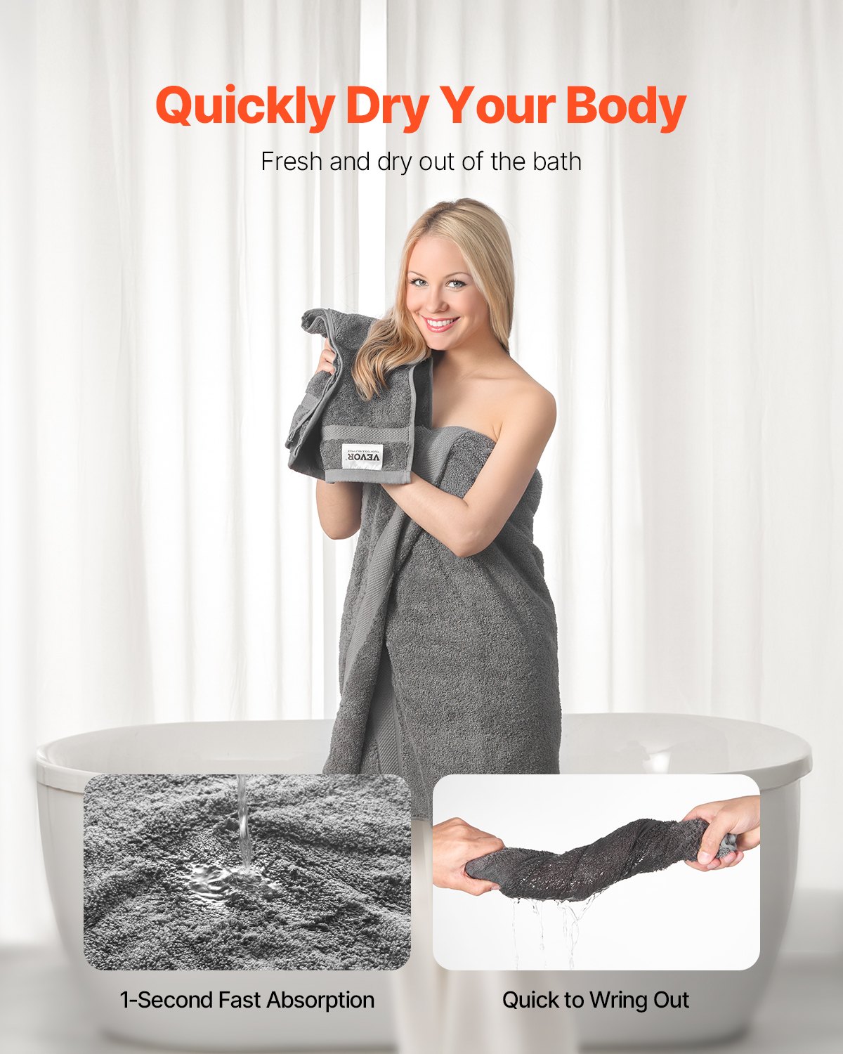 VEVOR 6-Piece Towel Set, 600 GSM 100% Cotton Towels for Bathroom, 2 Bath Towels, 2 Hand Towels and 2 Washcloths, Highly Absorbent & Quick Drying Bathroom Towels for Bathroom, Gym, Hotel, and Spa