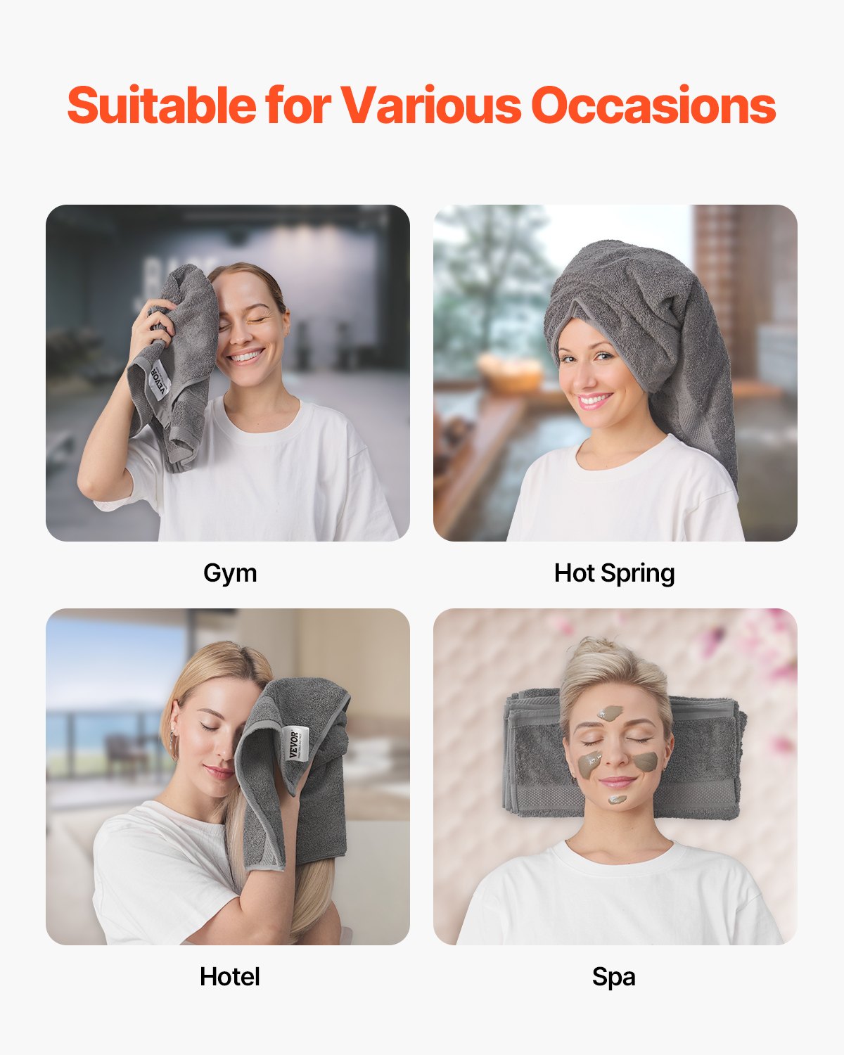 VEVOR 6-Piece Towel Set, 600 GSM 100% Cotton Towels for Bathroom, 2 Bath Towels, 2 Hand Towels and 2 Washcloths, Highly Absorbent & Quick Drying Bathroom Towels for Bathroom, Gym, Hotel, and Spa