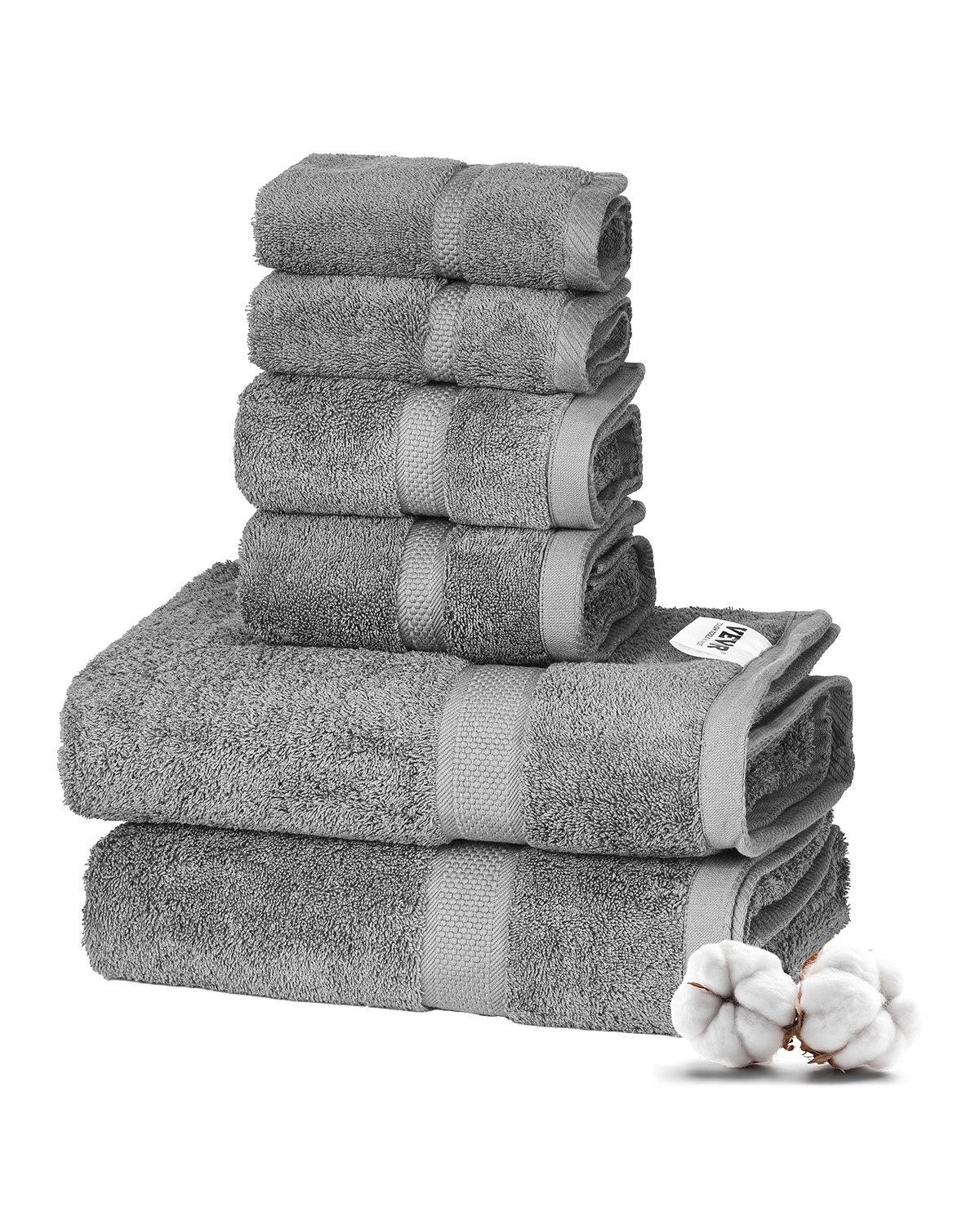 VEVOR 6-Piece Towel Set, 600 GSM 100% Cotton Towels for Bathroom, 2 Bath Towels, 2 Hand Towels and 2 Washcloths, Highly Absorbent & Quick Drying Bathroom Towels for Bathroom, Gym, Hotel, and Spa