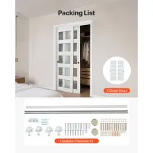VEVOR Sliding Closet Door 48"(Double 25") x 80" 5-Lite Frosted Glass Bypass Door