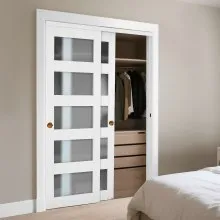 VEVOR Sliding Closet Door 48"(Double 25") x 80" 5-Lite Frosted Glass Bypass Door