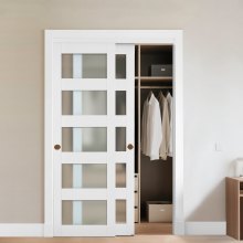 VEVOR Sliding Closet Door 48"(Double 25") x 80" 5-Lite Frosted Glass Bypass Door