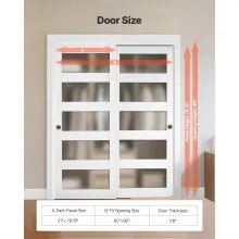 VEVOR Sliding Closet Door 60"(Double 31") x 80" 5-Lite Frosted Glass Bypass Door