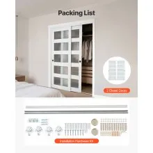 VEVOR Sliding Closet Door 60"(Double 31") x 80" 5-Lite Frosted Glass Bypass Door