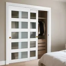 VEVOR Sliding Closet Door 60"(Double 31") x 80" 5-Lite Frosted Glass Bypass Door