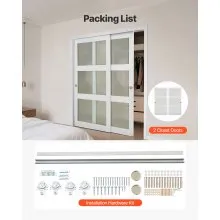 VEVOR Sliding Closet Door 72"(Double 37") x 80" 3-Lite Frosted Glass Bypass Door