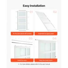 VEVOR Sliding Closet Door 72"(Double 37") x 80" 3-Lite Frosted Glass Bypass Door
