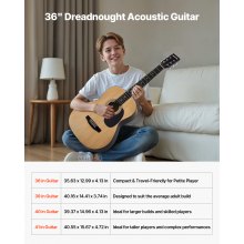 Guitarra acústica Dreadnought de 36 pulgadas, color natural, para principiantes, con funda para adolescentes