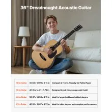 36 in Dreadnought Acoustic Guitar Natural Beginner Bundle with Gig Bag for Teen