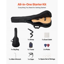 Guitarra acústica Dreadnought de 36 pulgadas, color natural, para principiantes, con funda para adolescentes