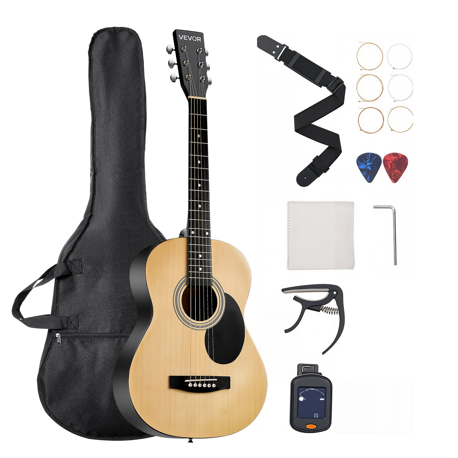 VEVOR 36 in / 914,4 mm Dreadnought Acoustic Guitar Natural Beginner Bundle Gig Bag for Teen
