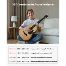 39 in Dreadnought Acoustic Guitar Natural Beginner Bundle with Gig Bag for Adult