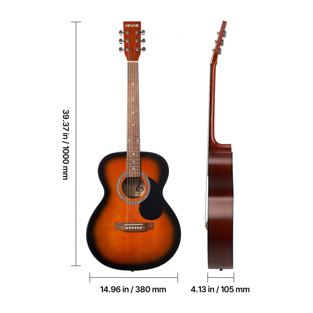 VEVOR 40 in / 1016 mm Dreadnought Acoustic Guitar Beginner Bundle Gig Bag Adult Sunburst