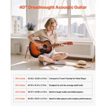 40 in Dreadnought Acoustic Guitar Beginner Bundle with Gig Bag Adult Sunburst