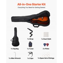40 in Dreadnought Acoustic Guitar Beginner Bundle with Gig Bag Adult Sunburst