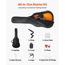41 in Dreadnought Acoustic Guitar Beginner Bundle Gig Bag for Adult Sunburst